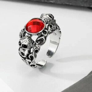 5/$20  Gothic Skull Red Stone Metal Ring Skeleton